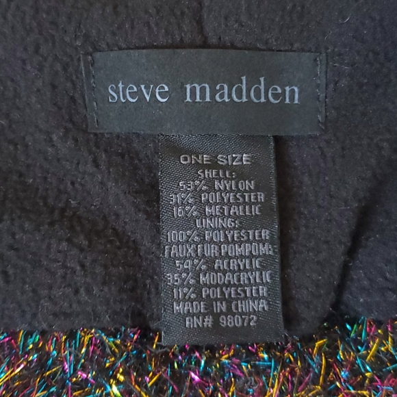 NWOT Steve Madden Black-Multicolored Beanie w/Pom - Picture 6 of 8